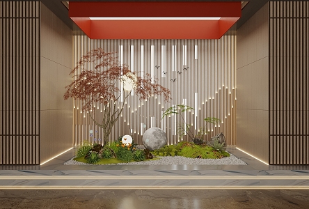 Indoor micro landscape sketch red maple landscape stone 3d model