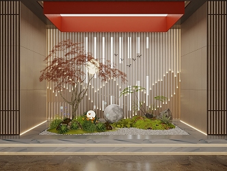 Indoor micro landscape sketch red maple landscape stone 3d model