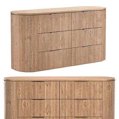 Modern Natural Wooden Dresser With Vertical Slats Design And Storage Drawers 3d model