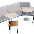 Public Chairs With Curved Sofa And Round Tables In Gray And Orange Colors