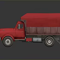 Red Vintage Truck 3D Model with Canvas Covered Bed and Classic Design