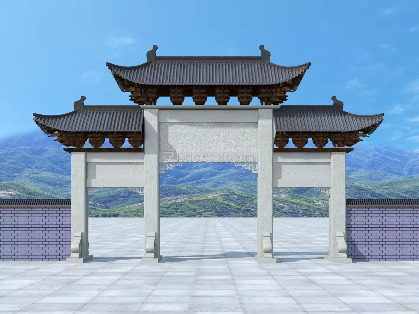 Chinese-style archway gate entrance 3d model