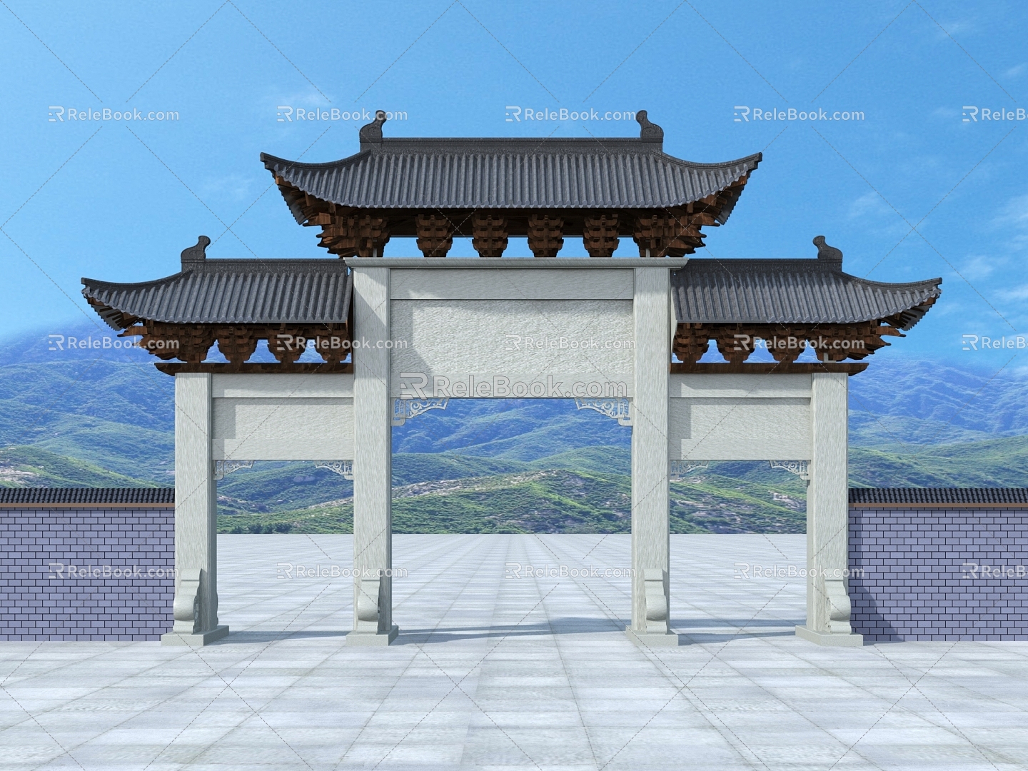 Chinese-style archway gate entrance 3d model