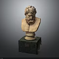 Ancient Greek Classical Bust Sculpture With Green Square Marble Base