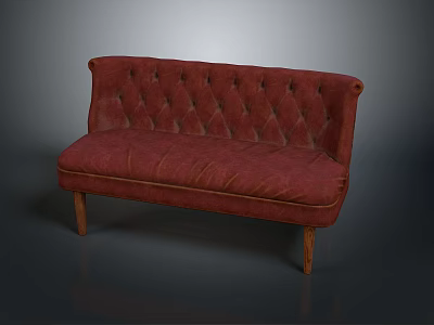 Vintage Red Tufted Sofa With Wooden Legs And Classic Design 3d model