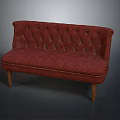 Vintage Red Tufted Sofa With Wooden Legs And Classic Design
