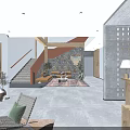 Modern Hotel Lobby Interior With Stone Wall Sofa Rug And Staircase