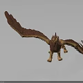 Mythical Griffin Fantasy Creature 3D Model With Spread Wings And Reddish Brown Feathers