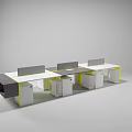 Modern Office Desk With Multiple Workstations Dividers Drawers And Yellow Edges