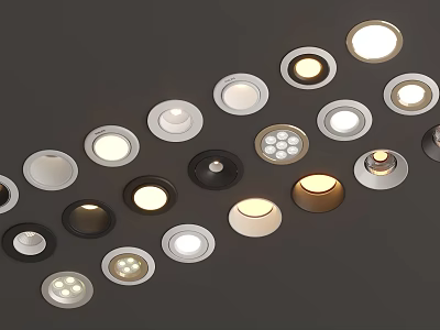 Multiple Designs of Downlights and Spotlights in Black White Gold with Lit Unlit Options 3d model