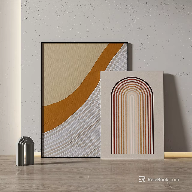 Abstract Decorative Paintings With Arch Pattern Wavy Lines And Small Arch Decor 3d model