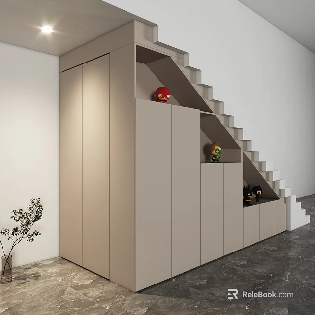 Modern Beige Decorative Cabinet With Staircase Design And Storage Decorative Items 3d model