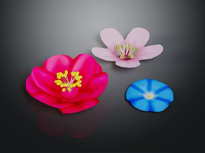Modern Shop Front Desk Interior Featuring Red Pink Blue Decorative Flowers On Dark Background 3d model