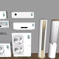 Various Types of Air Conditioners and Fans Including Wall Mounted and Floor Standing Units