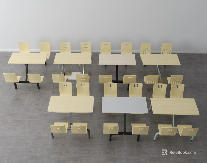 Various Light Wooden Dining Table And Chair Combinations For Restaurant Setup 3d model