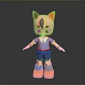 Cute Cartoon Cat Character With Orange Ears Facial Markings Blue Shirt And Orange Shoes