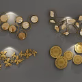 Golden Circular And Geometric Wall Decor With Leaf And Floral Patterns 3d model