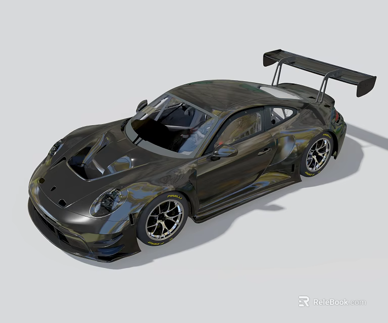 Black Sports Car With Sleek Aerodynamic Body Large Rear Wing And Alloy Wheels 3d model 