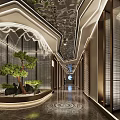 Luxurious Elevator Corridor With Modern Lighting And Greenery