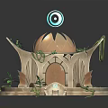 Cartoon Scene Featuring Stone Building With Golden Dome Vines Steps And Glowing Elements 3d model