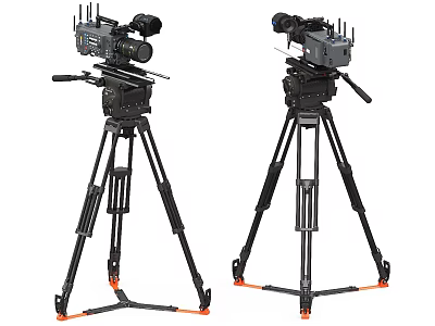 Professional Digital Cameras Mounted On Sturdy Tripod Stands For Video Shooting 3d model