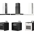 Modern Black And White Kitchen Appliances Including Range Hoods And Ovens