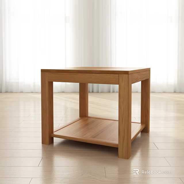 Wooden Modern Side Table With Two Tier Storage Shelf In Bright Room 3d model 