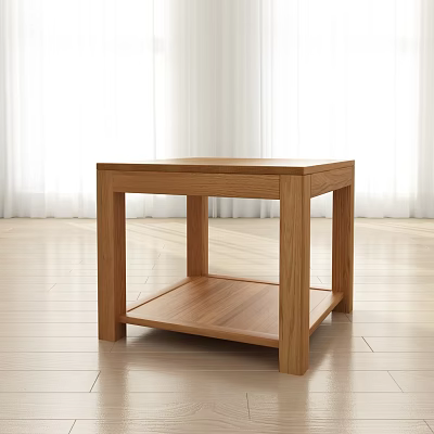 Wooden Modern Side Table With Two Tier Storage Shelf In Bright Room 3d model