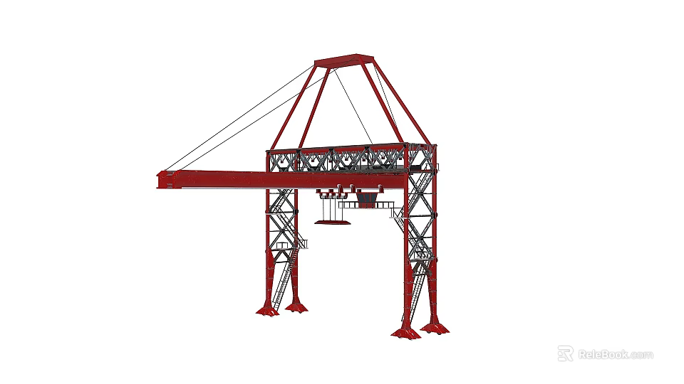 Red Industrial Gantry Crane With Steel Frame Structure And Lifting Mechanism 3d model 