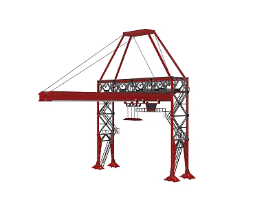 Red Industrial Gantry Crane With Steel Frame Structure And Lifting Mechanism 3d model