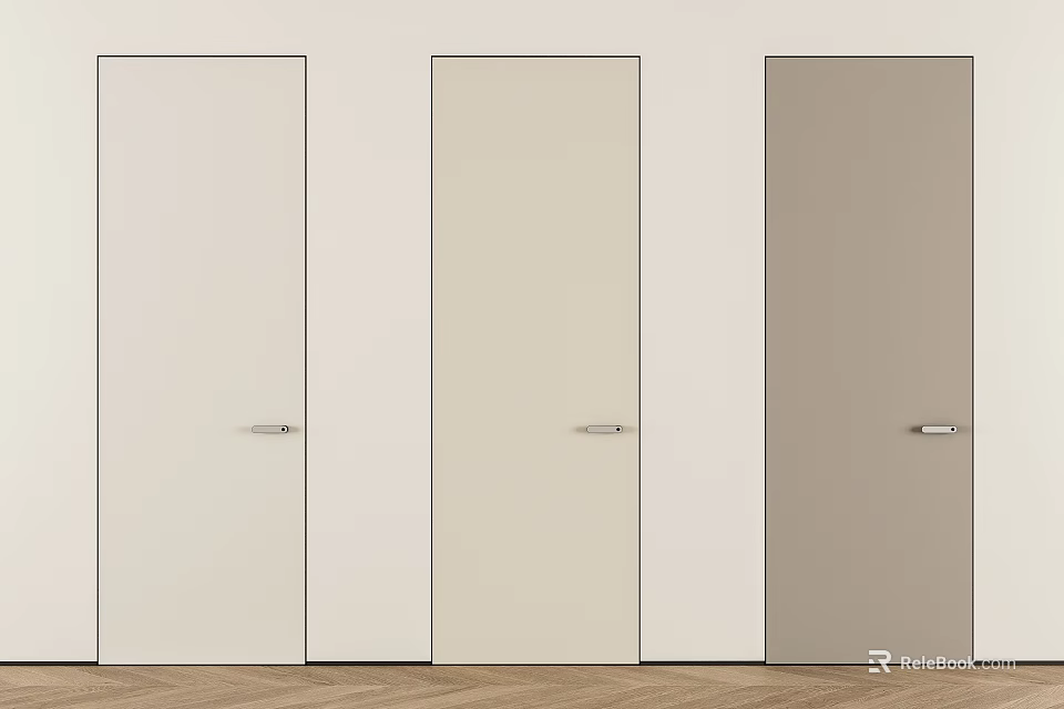 Modern Hinged Doors in Neutral Colors with Sleek Design and Metal Handles for Interior Decoration 3d model 