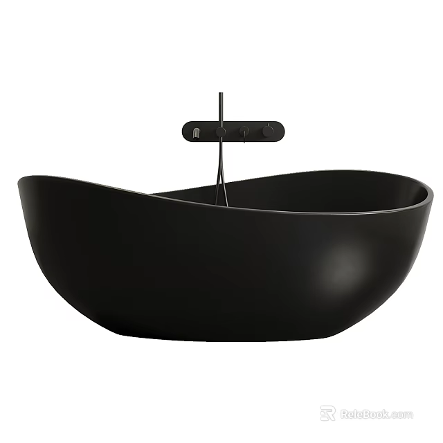 Elegant Black Freestanding Bathtub With Sleek Oval Design And Modern Faucet 3d model 