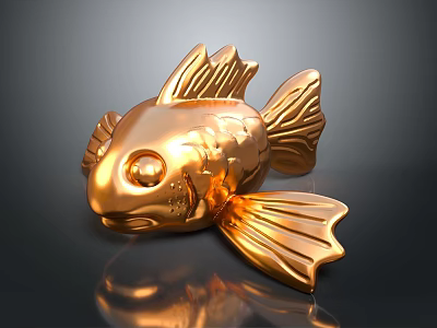 Decorative Golden Fish Figurine With Shiny Metallic Surface And Detailed Fins 3d model