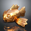 Decorative Golden Fish Figurine With Shiny Metallic Surface And Detailed Fins