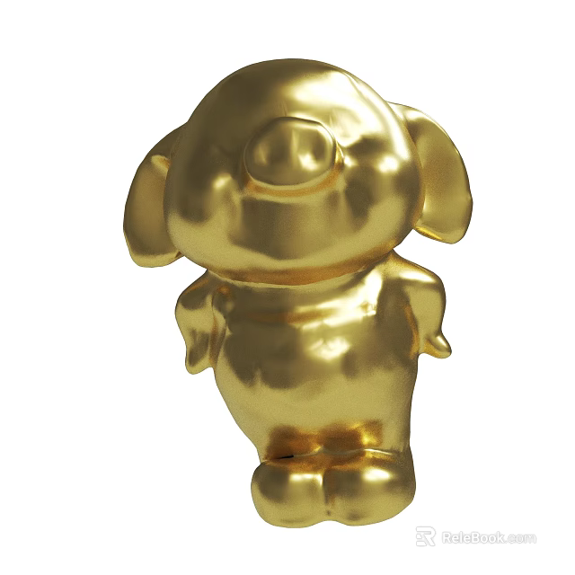Golden Shiny Dog Figurine With Smooth Surface And Upright Posture 3d model 