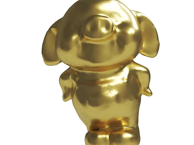Golden Shiny Dog Figurine With Smooth Surface And Upright Posture 3d model