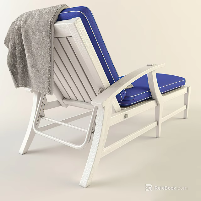 Comfortable Outdoor Lounge Chair With White Frame Blue Cushion And Gray Towel 3d model 