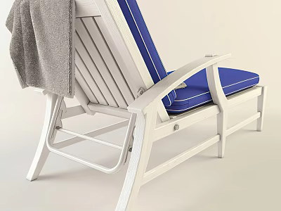 Comfortable Outdoor Lounge Chair With White Frame Blue Cushion And Gray Towel 3d model