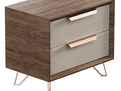 Modern Dark Brown Wooden Chest of Drawers Light Gray Fabric Drawers Rose Gold Handles 3d model