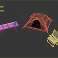 Green Outdoor Camping Tent Setup With Folding Table And Folding Chair