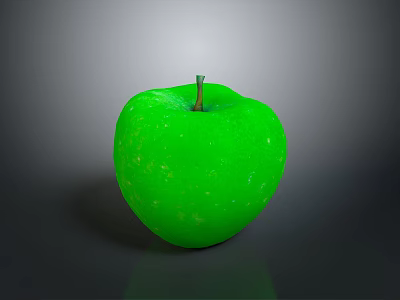 Fresh Juicy Green Apple With Stem And Smooth Shiny Surface On Gray Background 3d model