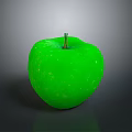 Fresh Juicy Green Apple With Stem And Smooth Shiny Surface On Gray Background