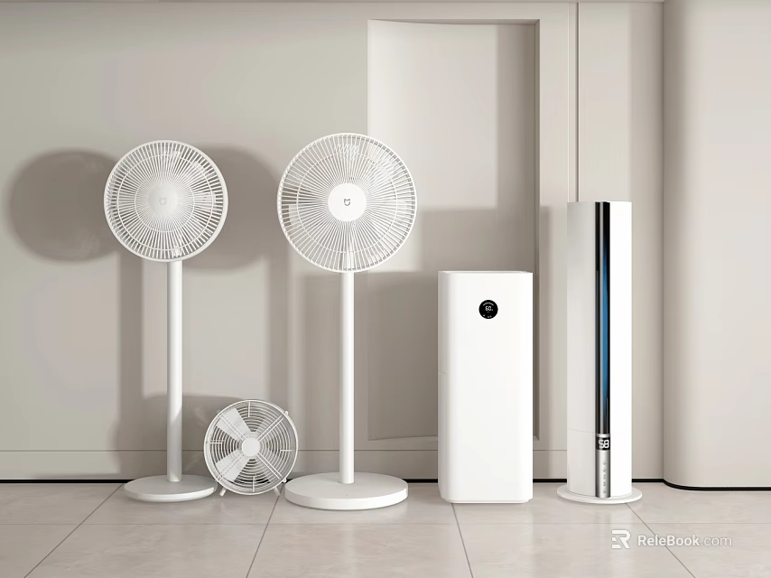 Modern White Air Cooler Fans With Stand And Tower Design For Home Use 3d model 