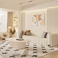 Modern Cream Style Sofa Coffee Table Combination Fabric Sofa Mother and Mother Coffee Table Pillow Decorative Painting Single Person Sofa 3d model