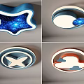 Fun Cartoon Design Ceiling Lights With Starry Sky Cloud Moon Patterns For Kids Room 3d model