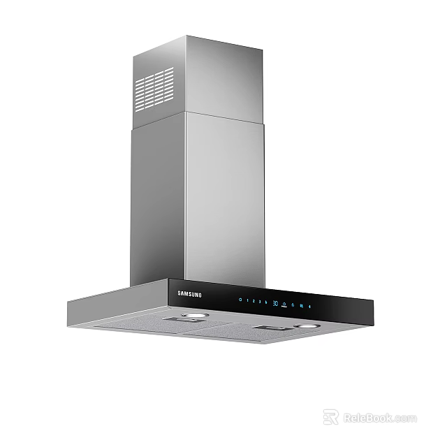 Modern Kitchen Range Hood Appliance with Stainless Steel Body and Black Control Panel 3d model 