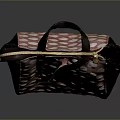 Pink Handbag With White Polka Dot Pattern Black Trim And Black Handle Design