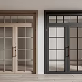 Double Doors with Light Wood and Dark Gray Frames Glass Panels for Modern Interior Spaces