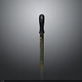 Traditional Weapon Knife With Black Handle And Golden Patterned Blade Design