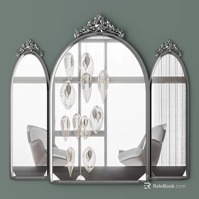 Three Ornate Framed Bathroom Mirrors In Elegant Interior With Decor 3d model 